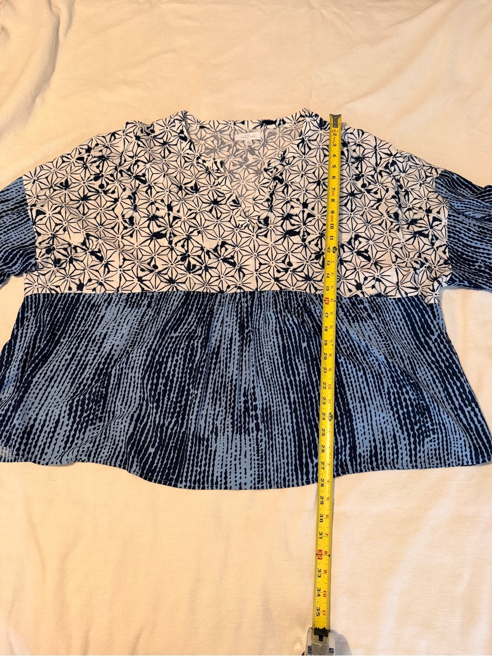 New Directions 4X Blue White Rayon Peplum Boho Split Neck Blouse - Picture 6 of 6